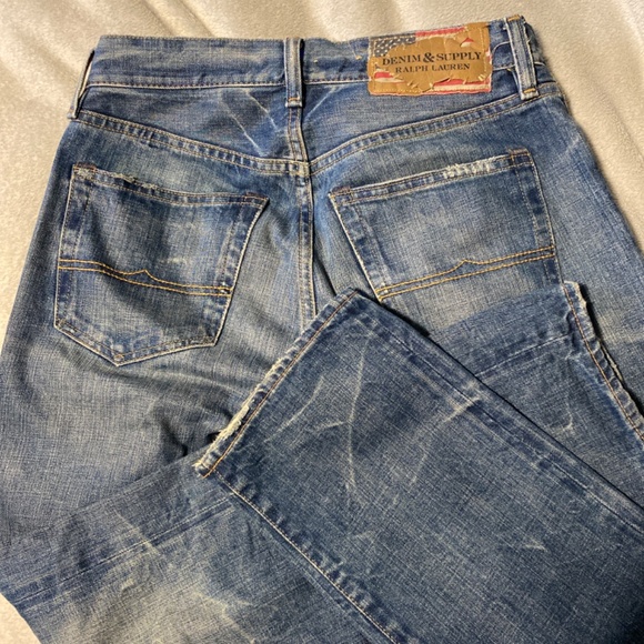 Ralph Lauren Denim & Supply Jean Men 29x30  Distressed Patches Flag - Picture 3 of 4